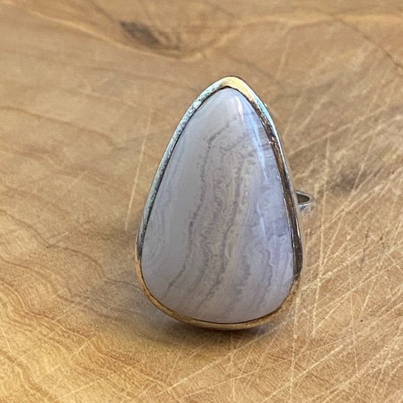 Large Lacey Agate sterling silver ring - Picture 6 of 8